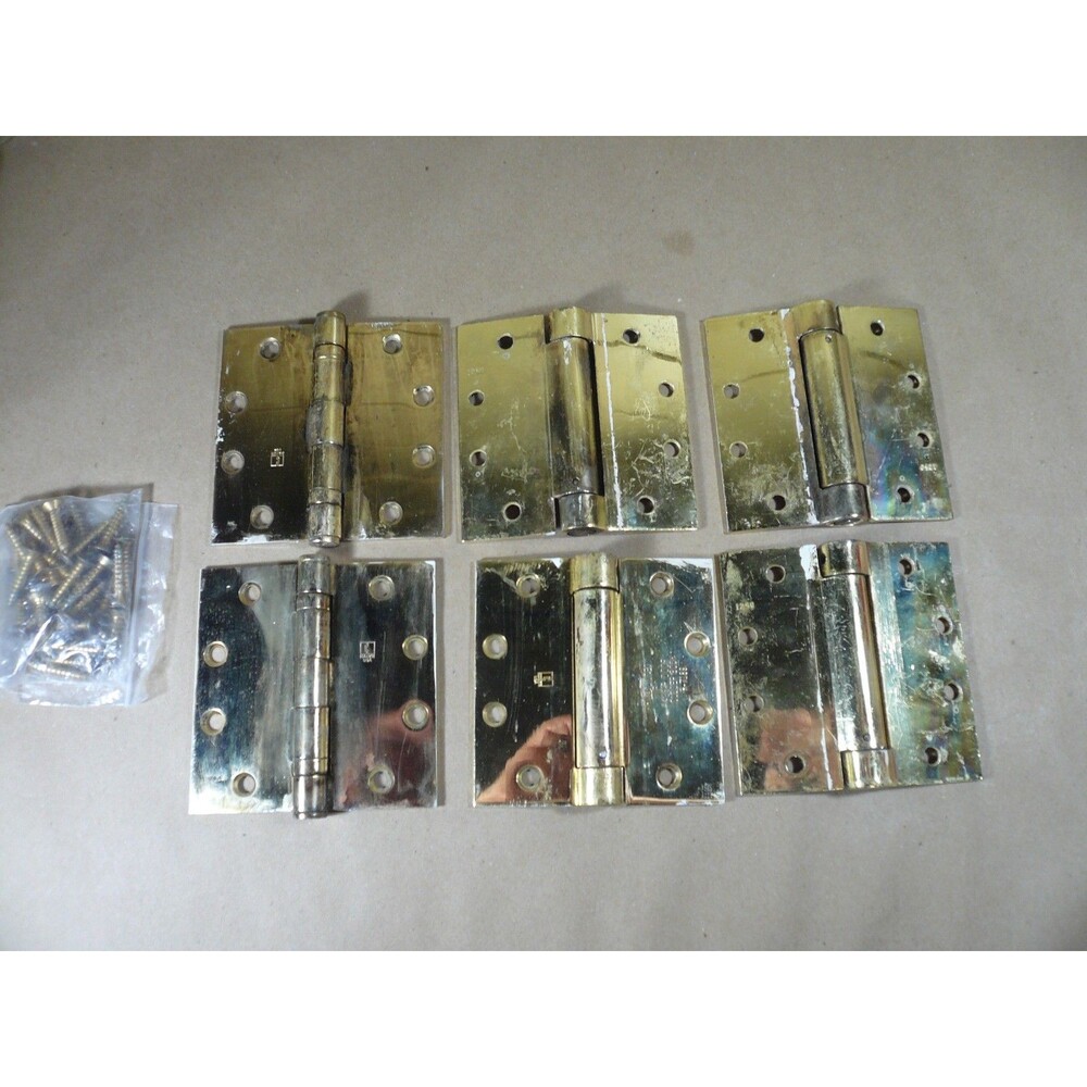 6 Hager Heavy Duty Brass Door Hinges 4 1/2" x 4 1/2" Used